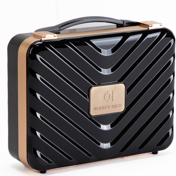 Handbags - Black & Gold Makeup Case LED Lighted Mirror Portable Travel Makeup Organizer
